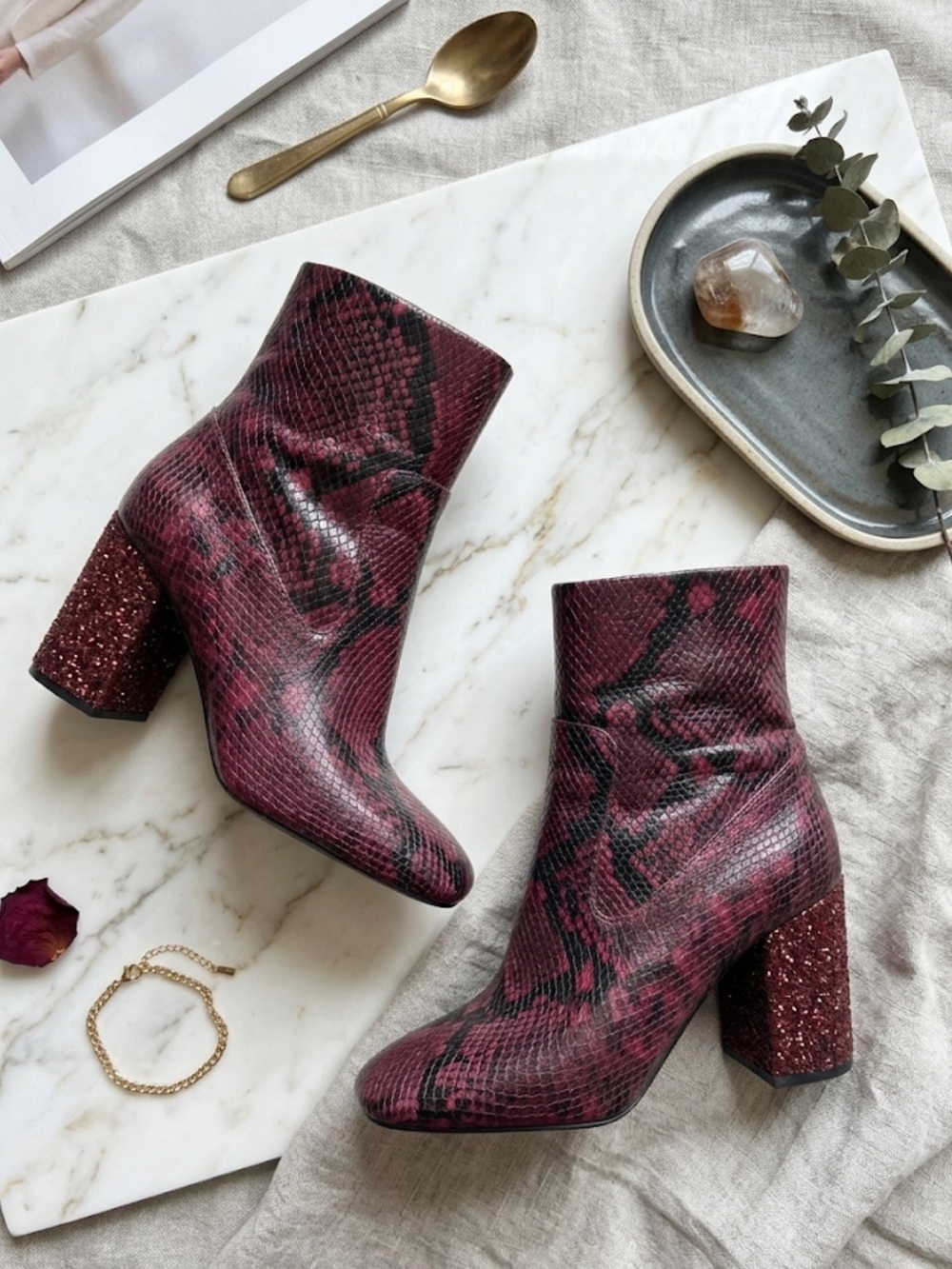 Michael Kors Red Snakeskin Glitter‑Heel Boots Size 6.5 | Statement Footwear Y2K